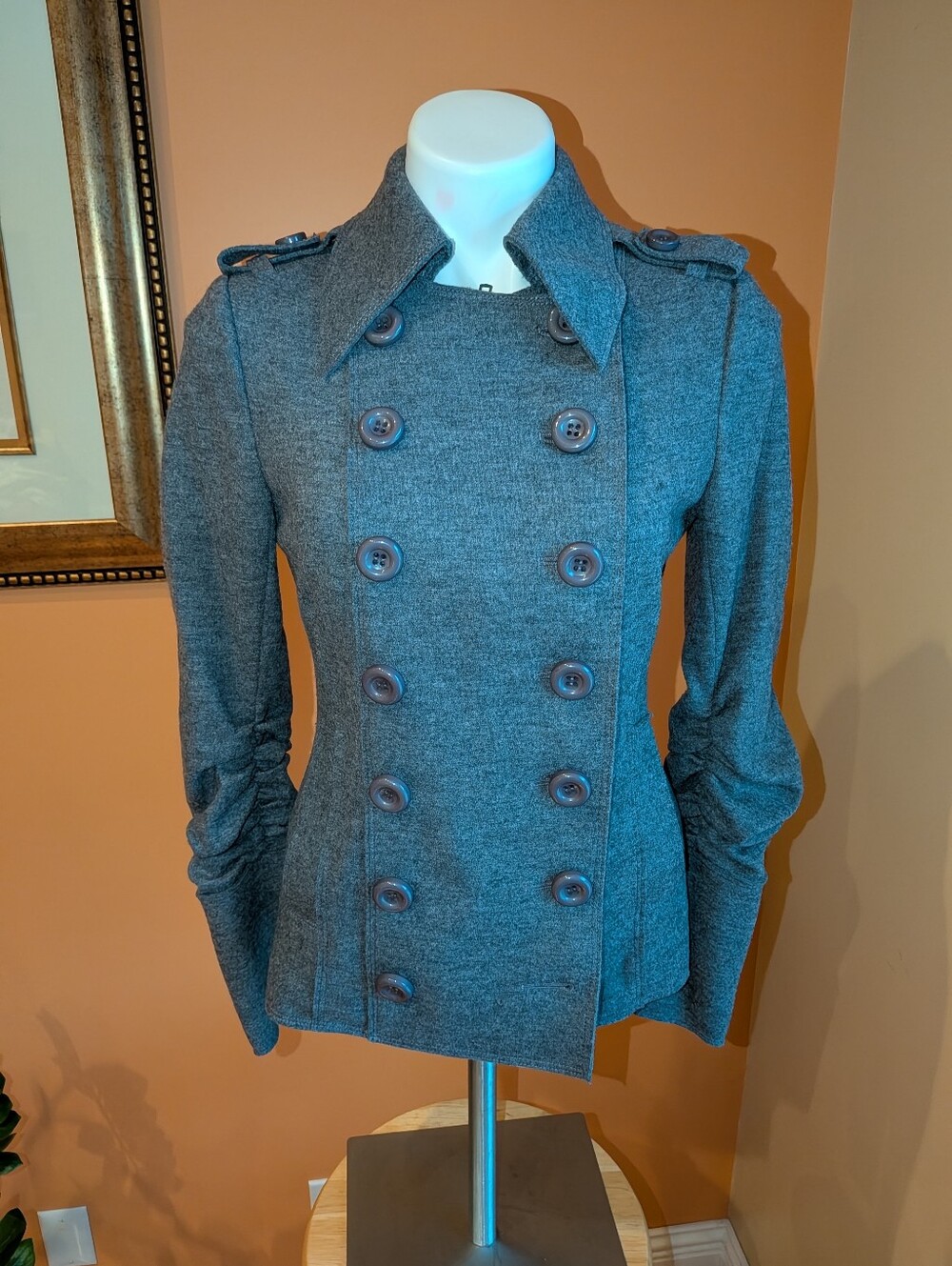 Susana Monaco Gray Double-Breasted Pea Coat